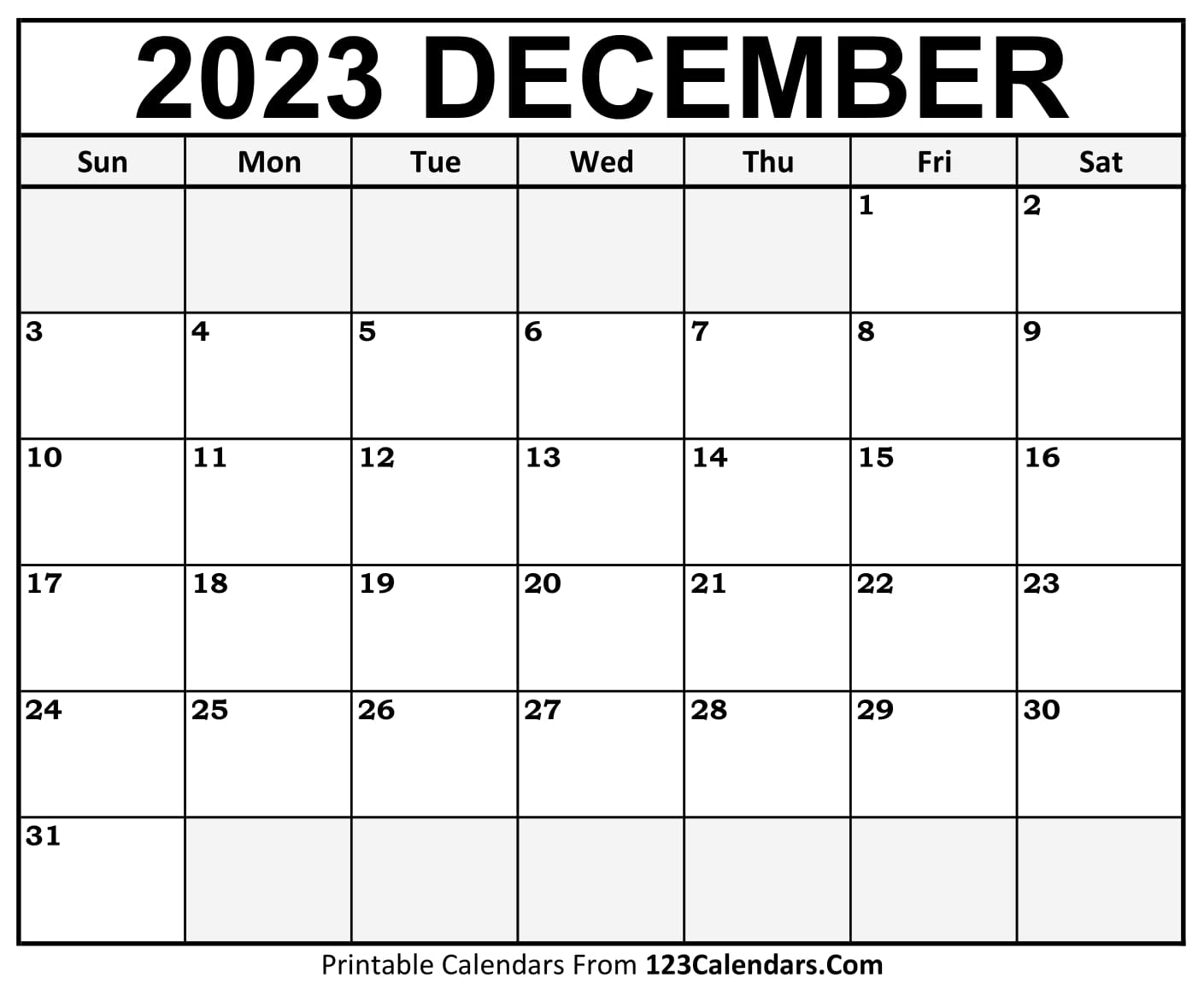 2023 December Calendar