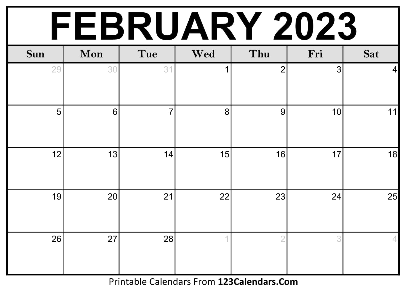 2023 February Calendar