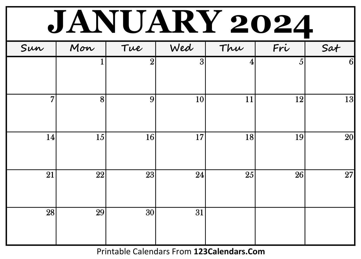 Calendar 2024 January