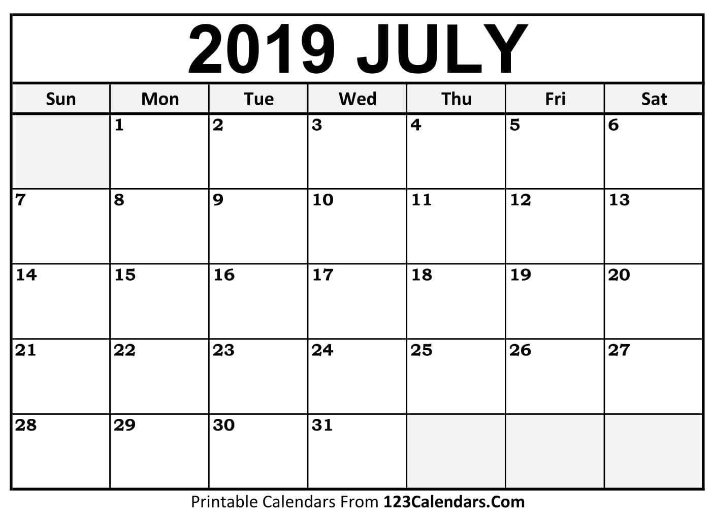 Printable July 2018 Calendar Templates 123Calendars Com
