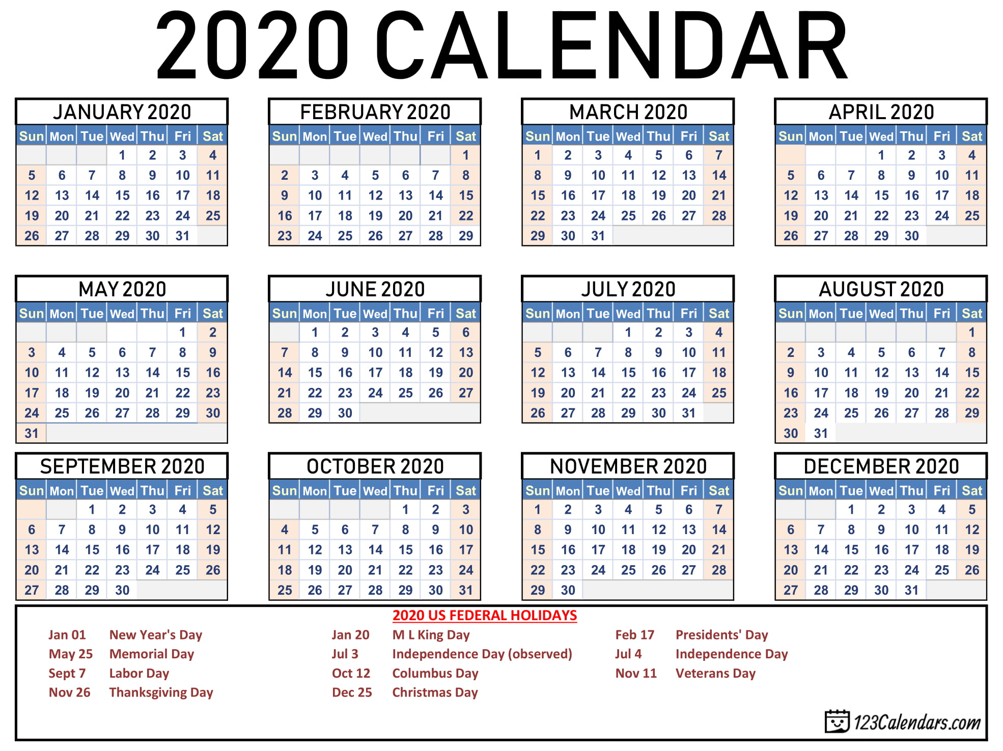 10 Excel Calendar Templates 2020 Monthly Printable Excel Template ...