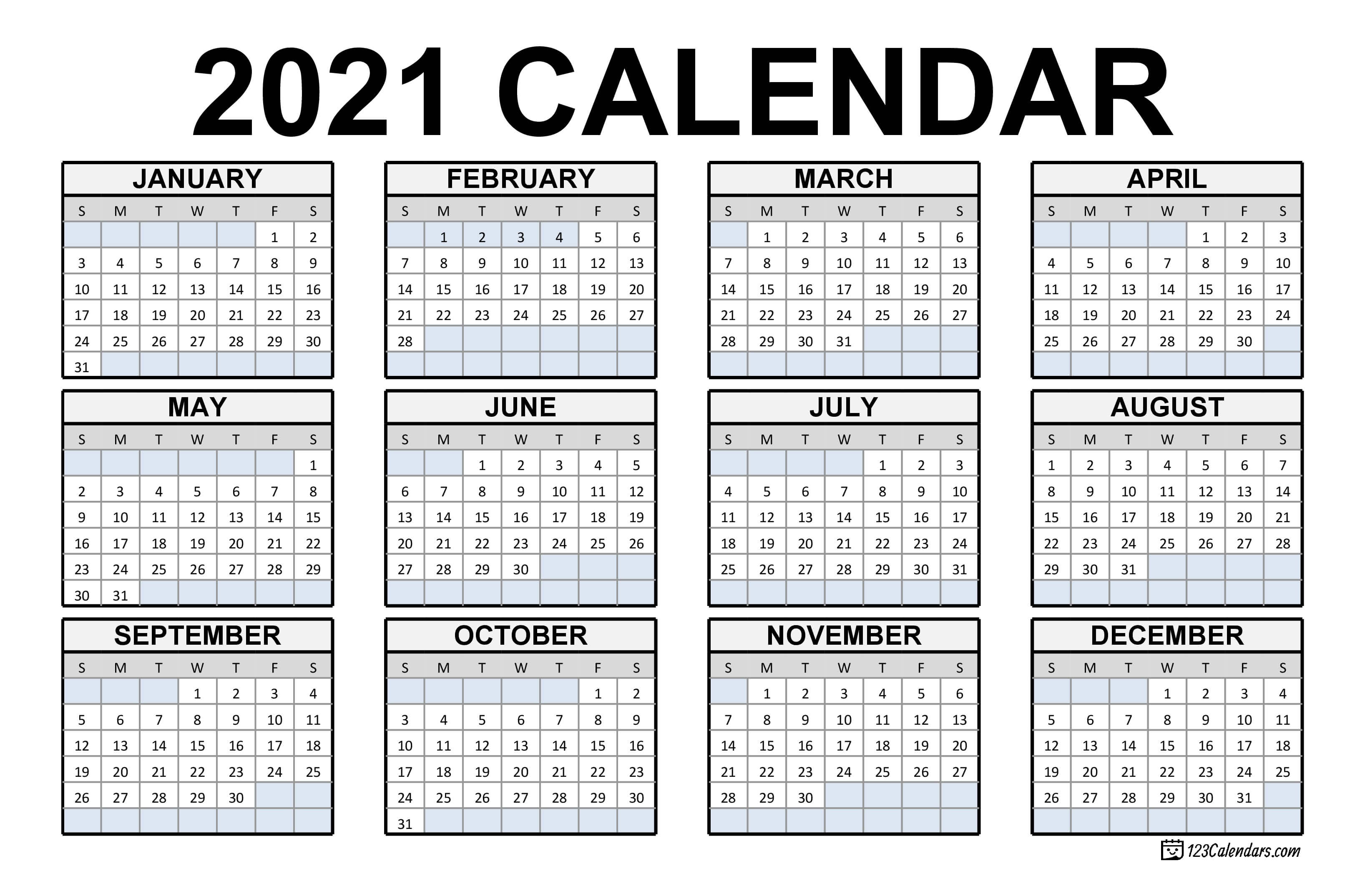 2021 Printable Calendar | 123Calendars.com