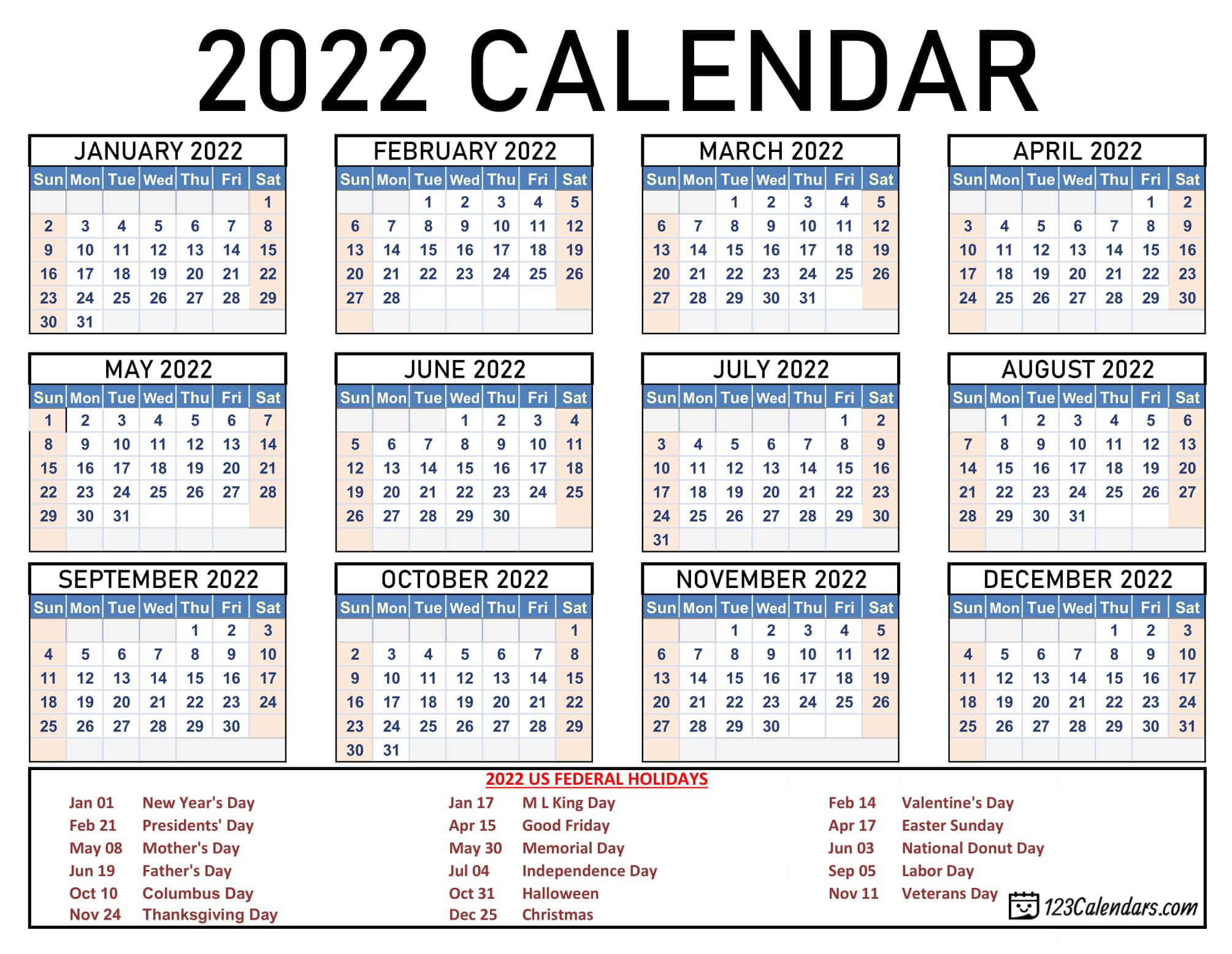 2022 printable calendar 123calendars com