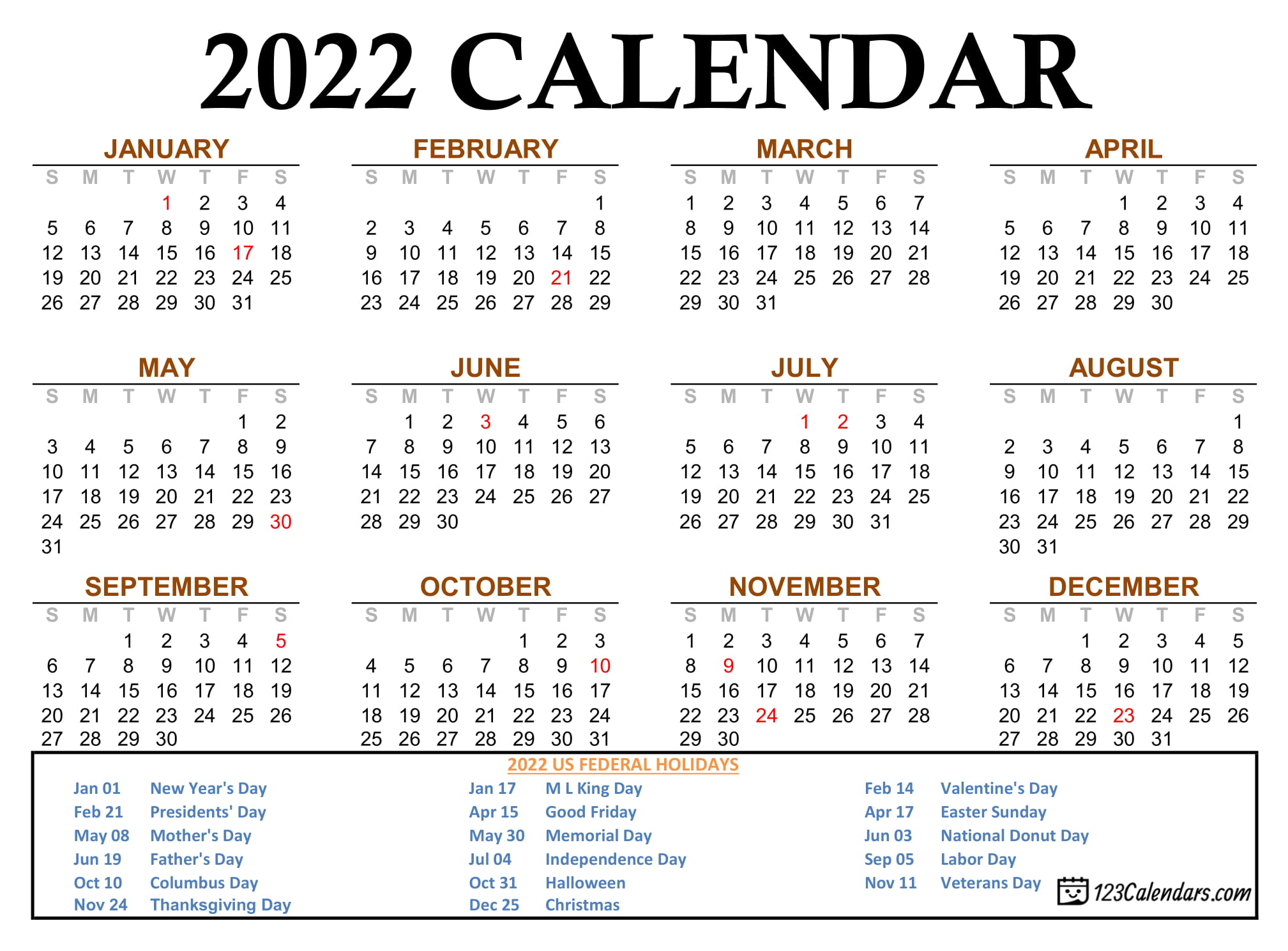 2022 printable calendar 123calendars com