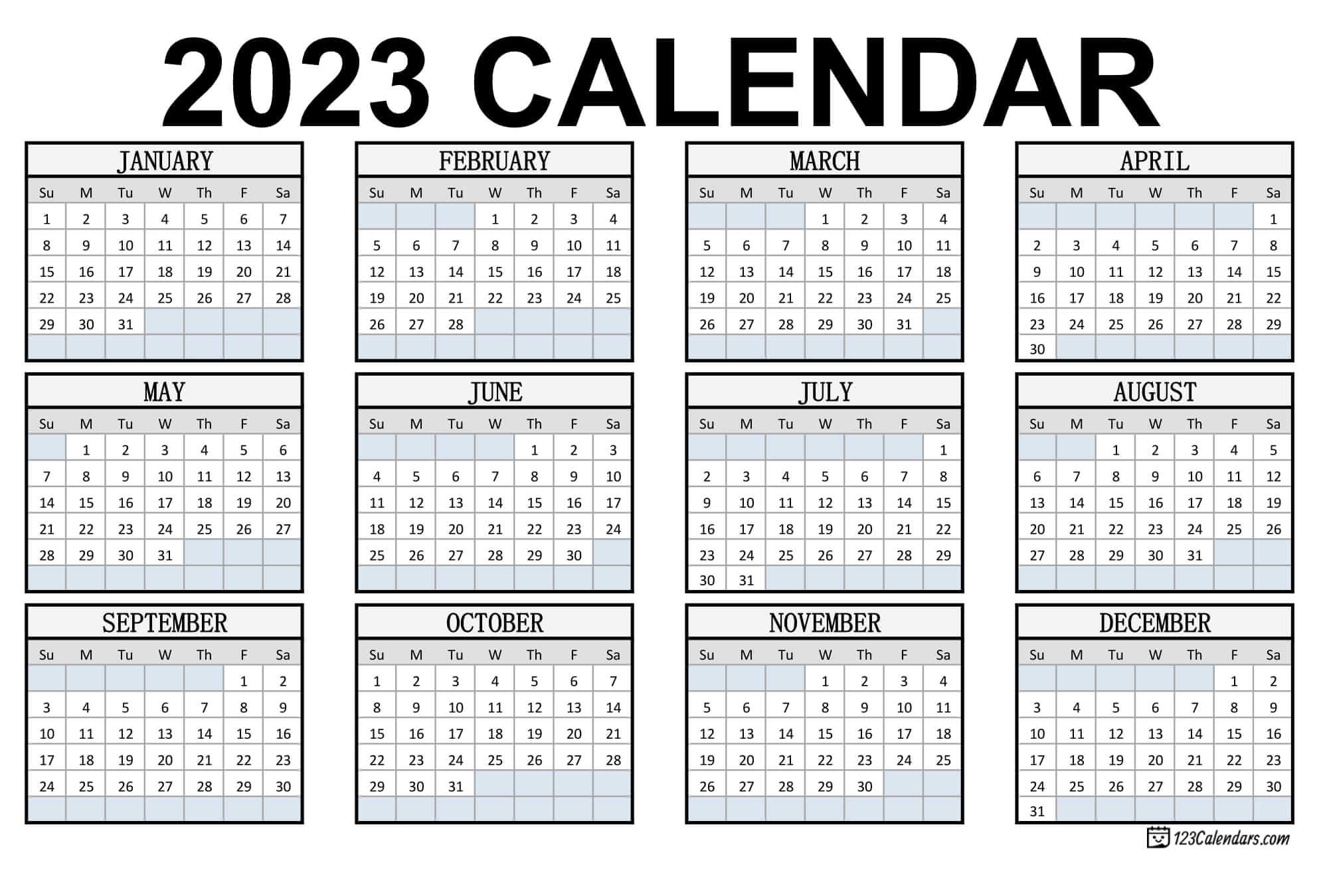 2023 monthly calendar with us holidays free printable templates