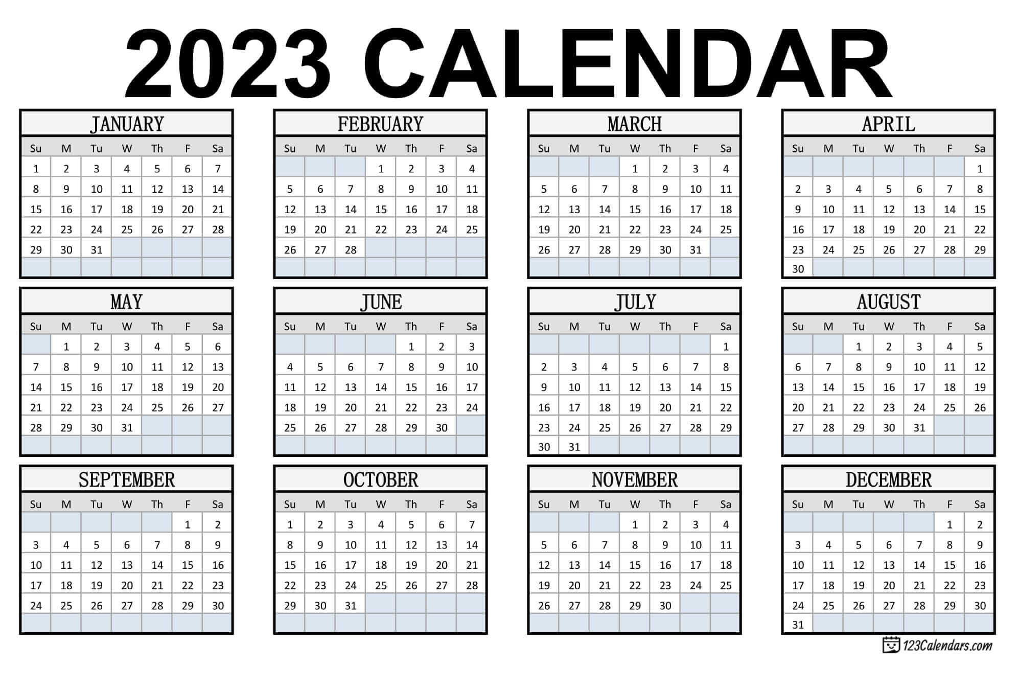 Year 2023 Calendar Templates 123Calendars