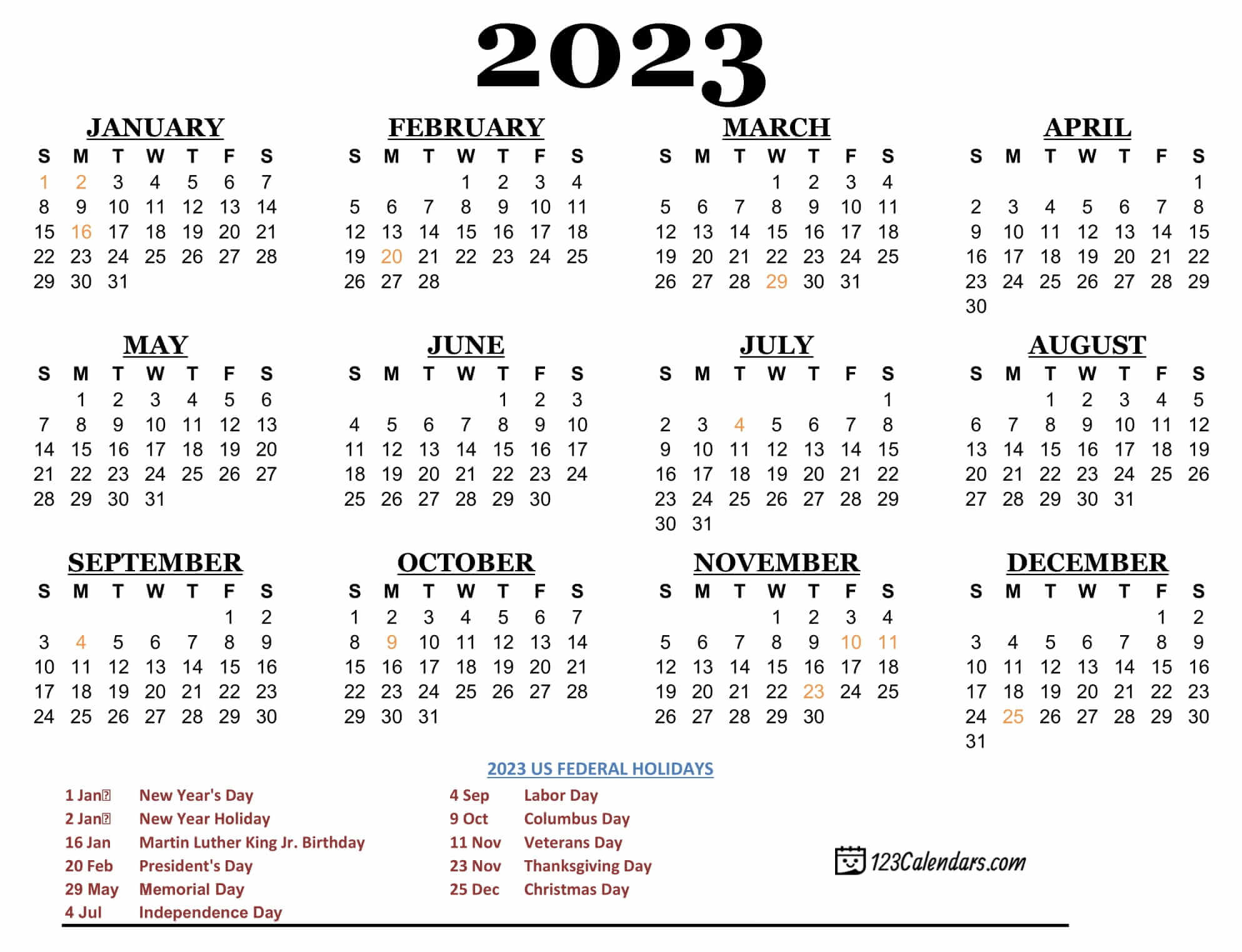 Year 2023 Calendar Templates 123Calendars com