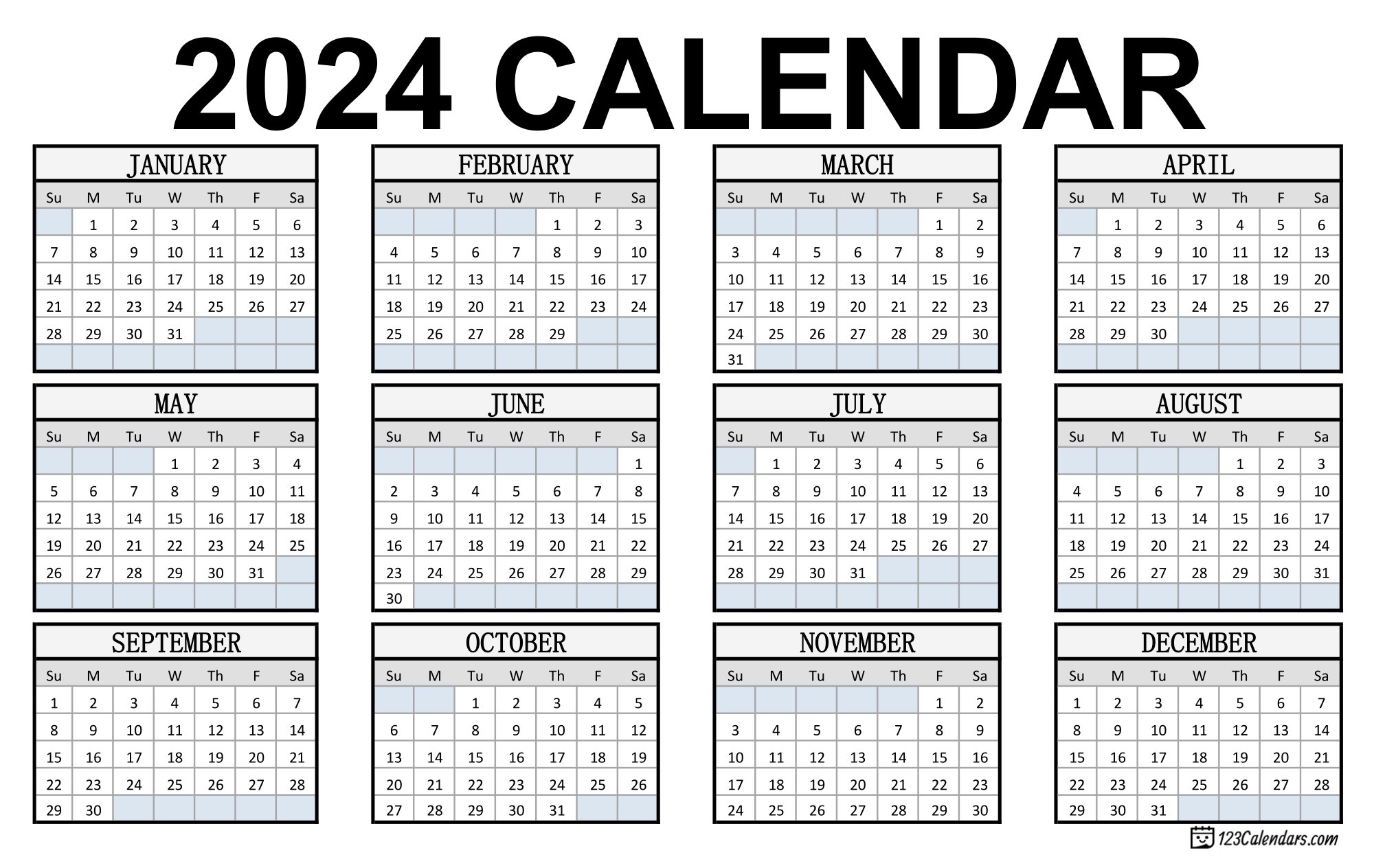 2024 Printable Calendar 123Calendars com