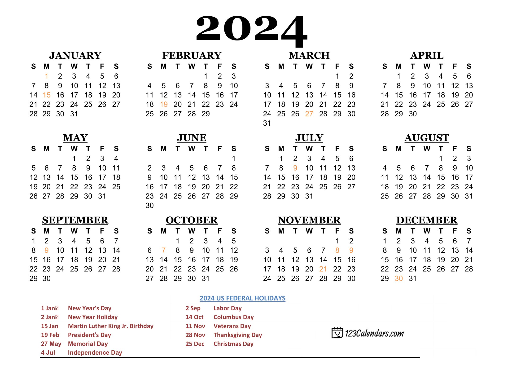 Ready to mark your calendar for 2024? Dates for holidays, events