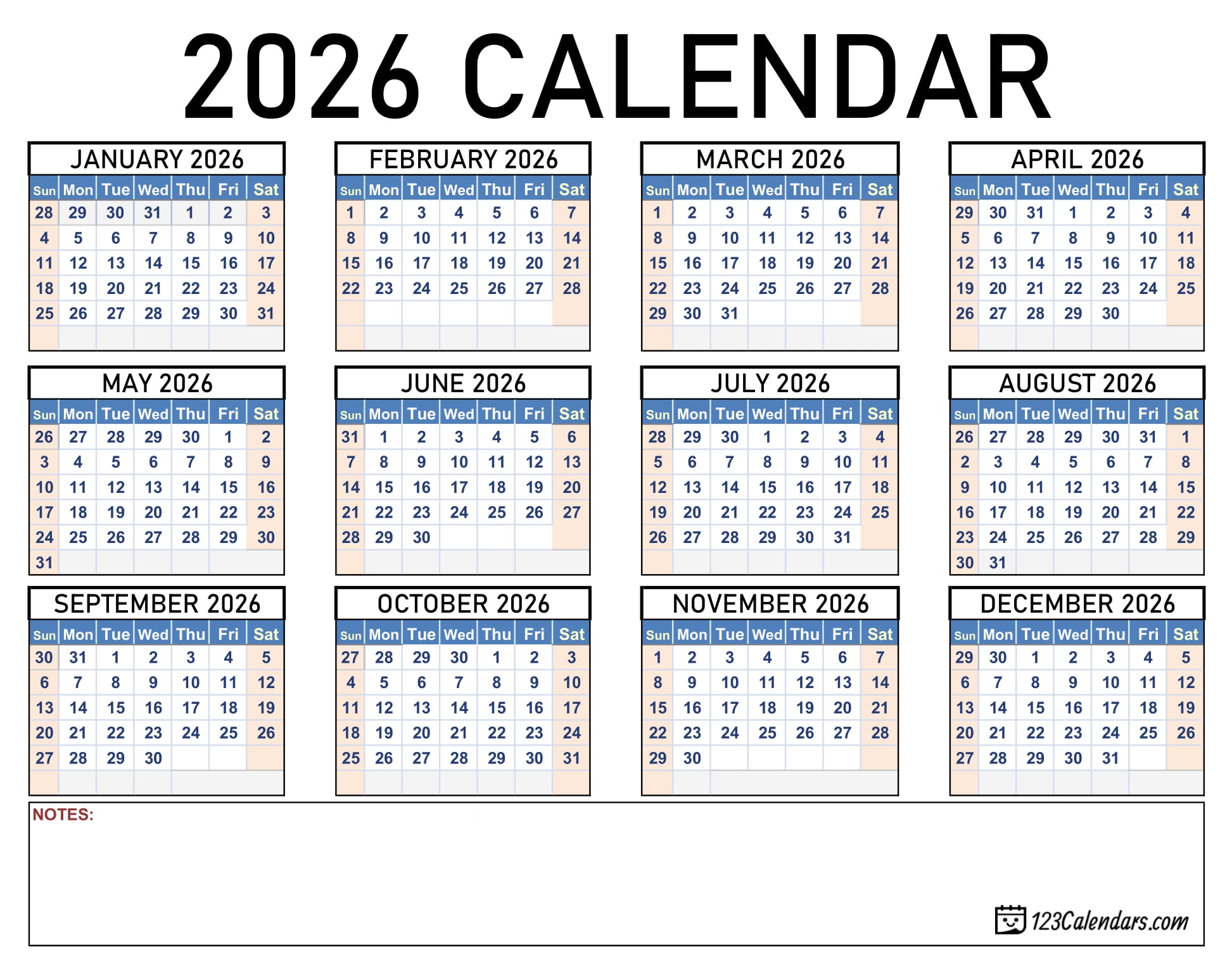 2026 Calendar