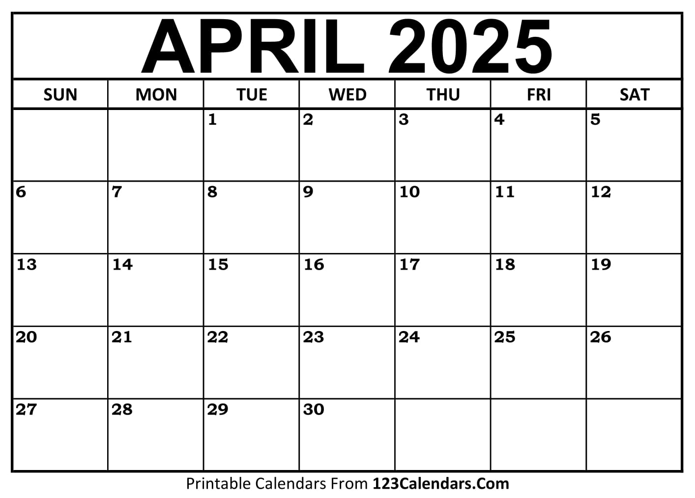 2025 April Calendar