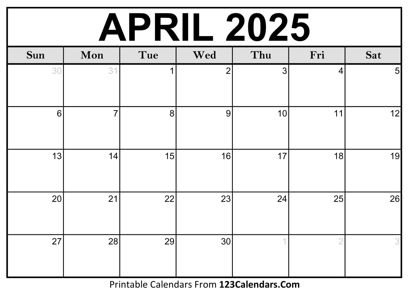 April 2025 Calendar