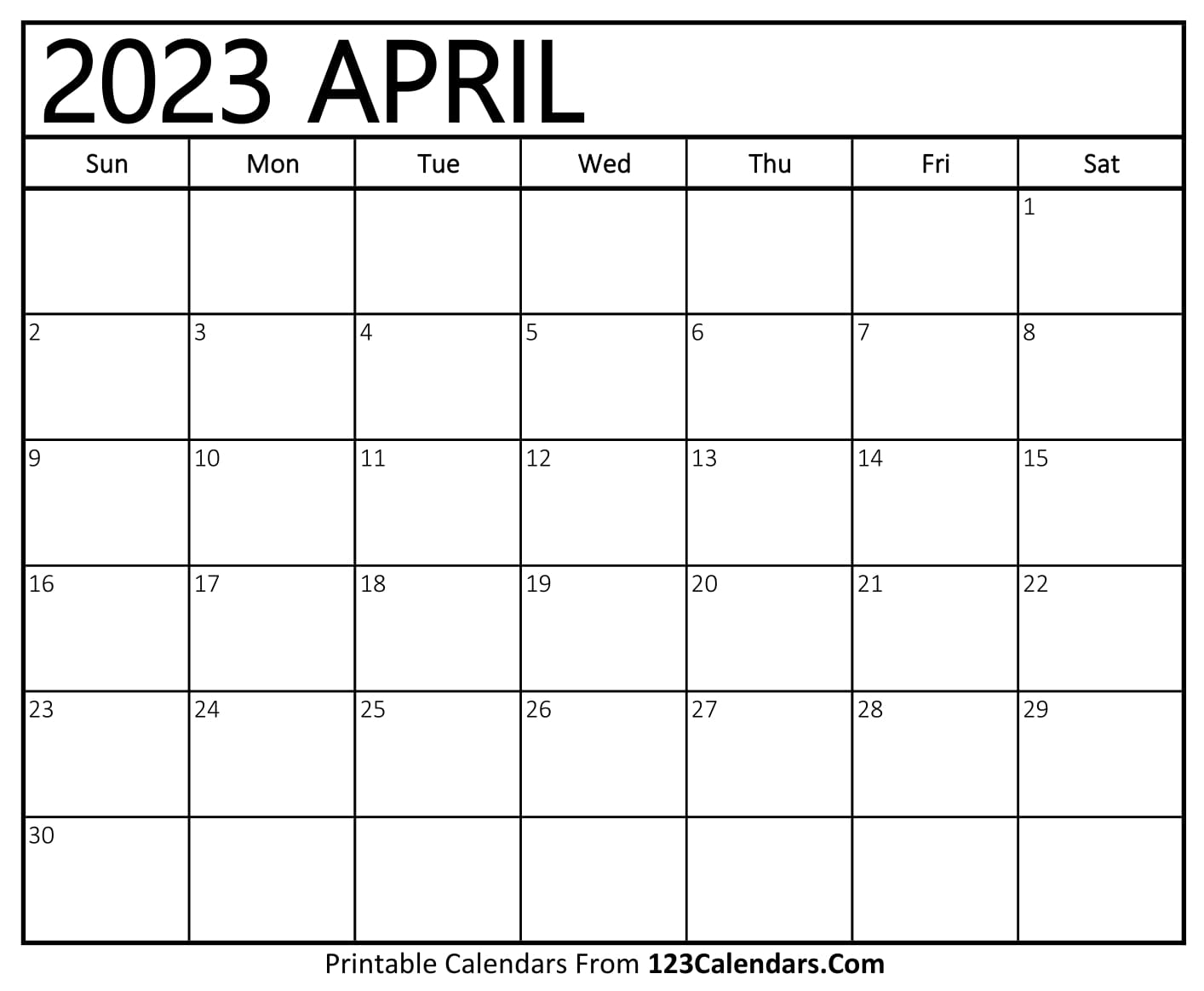 Printable April 2023 Calendar