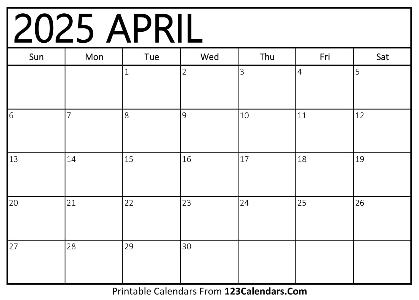 Printable April 2025 Calendar