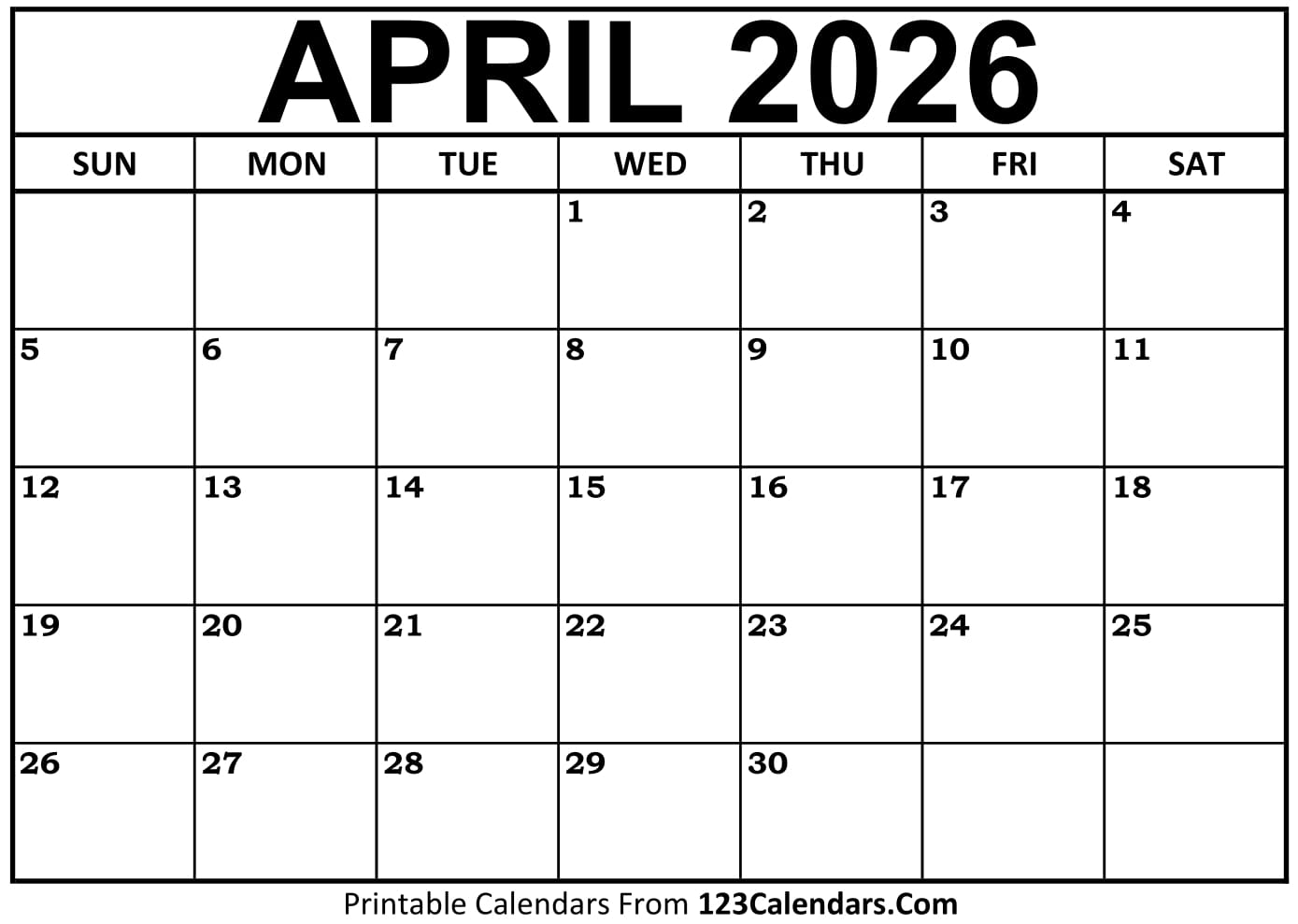 2026 April Calendar