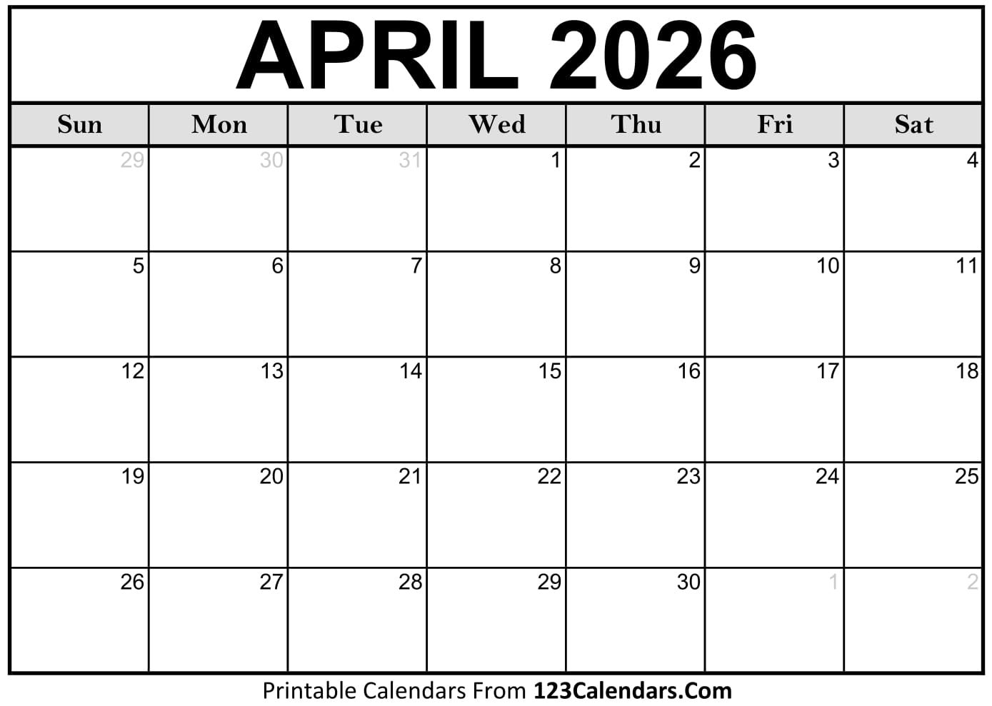 April 2026 Calendar