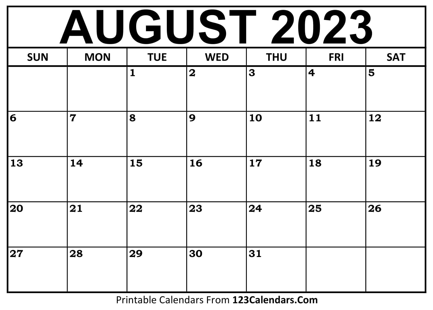 Aug 2023 Calendar Printable Template Calendar