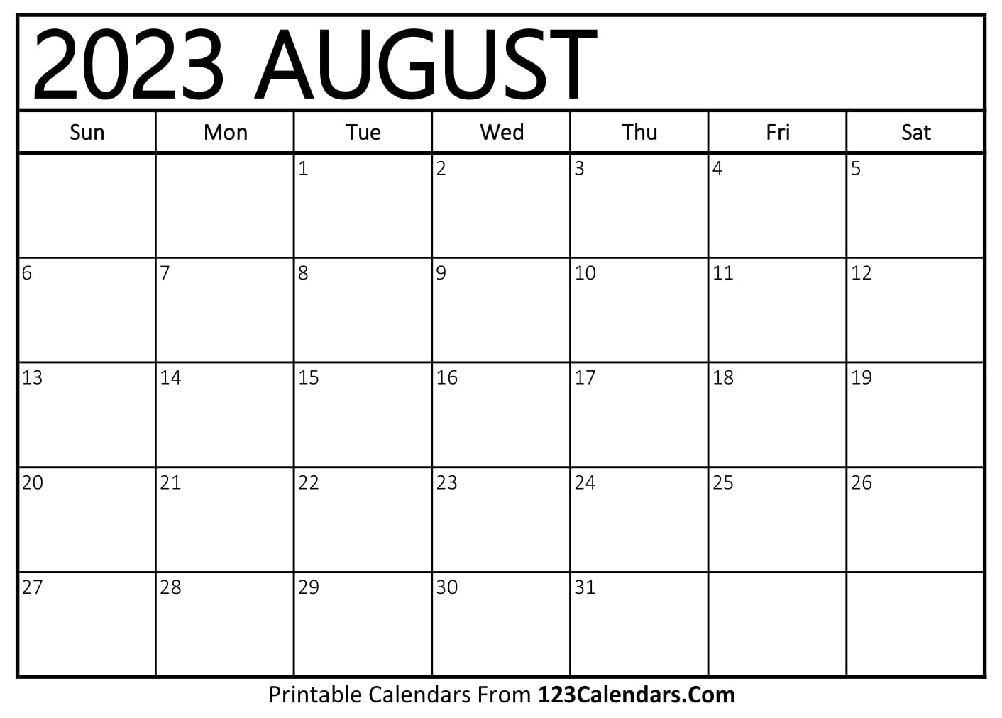 2023 August Calendar