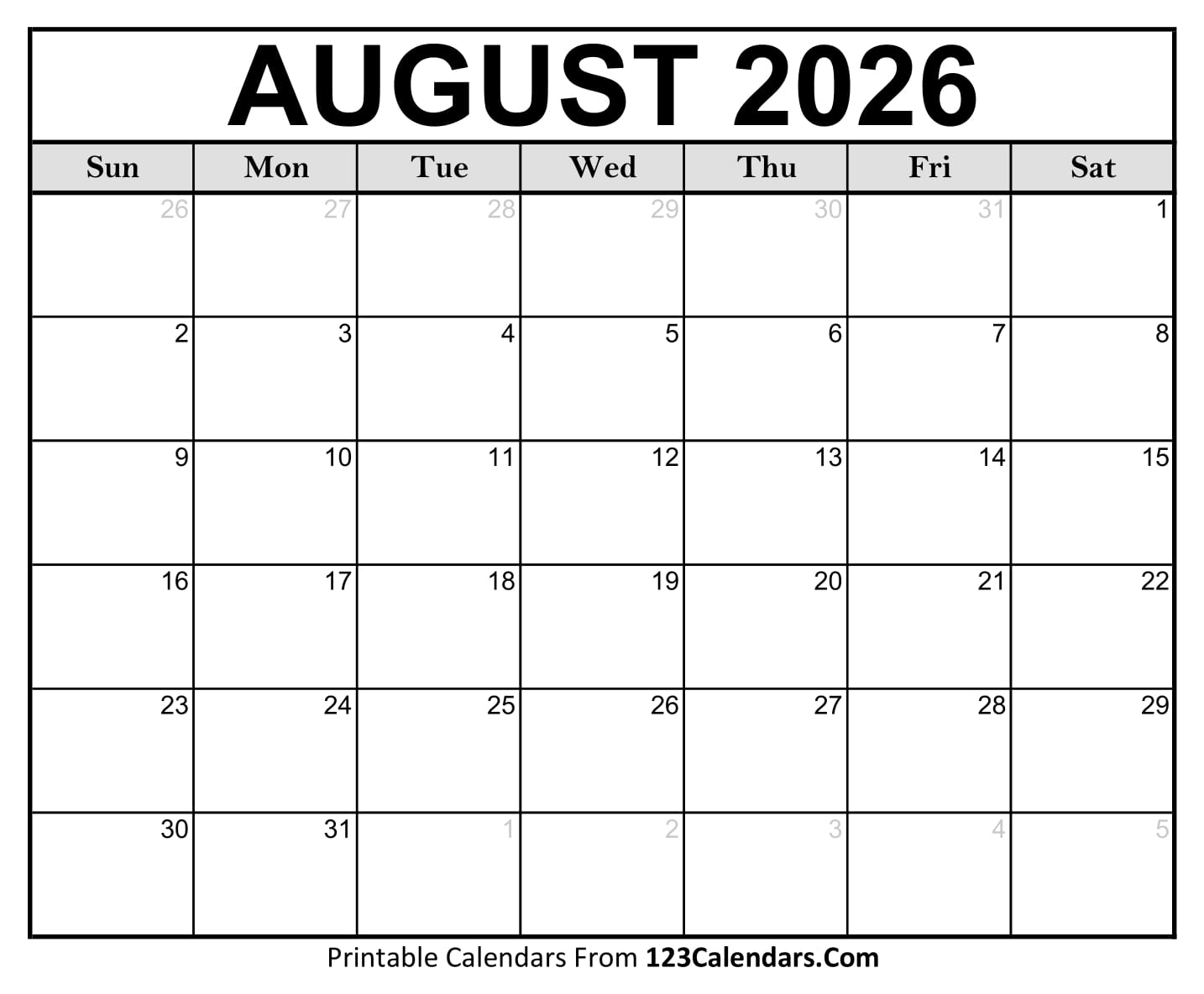 2026 August Calendar
