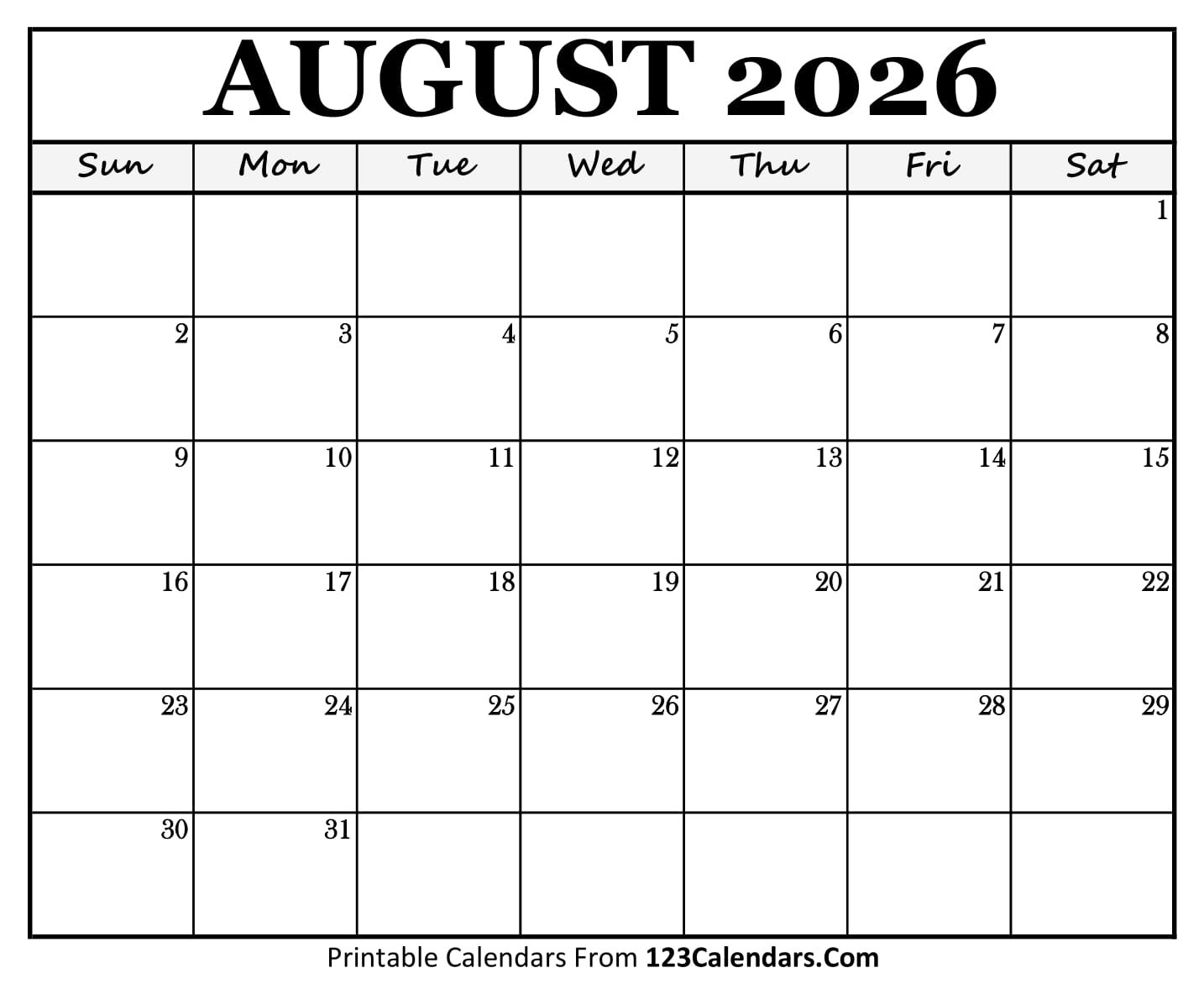 August 2026 Calendar August 2026 Calendar