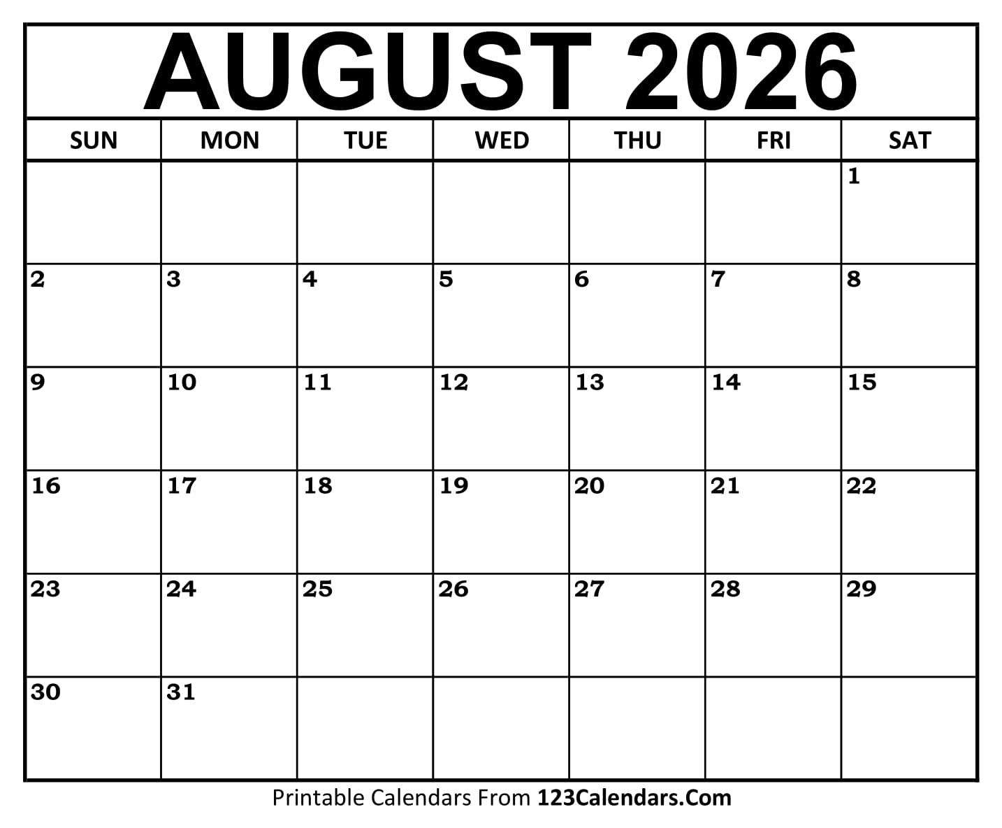 August Calendar 2026 August Calendar 2026