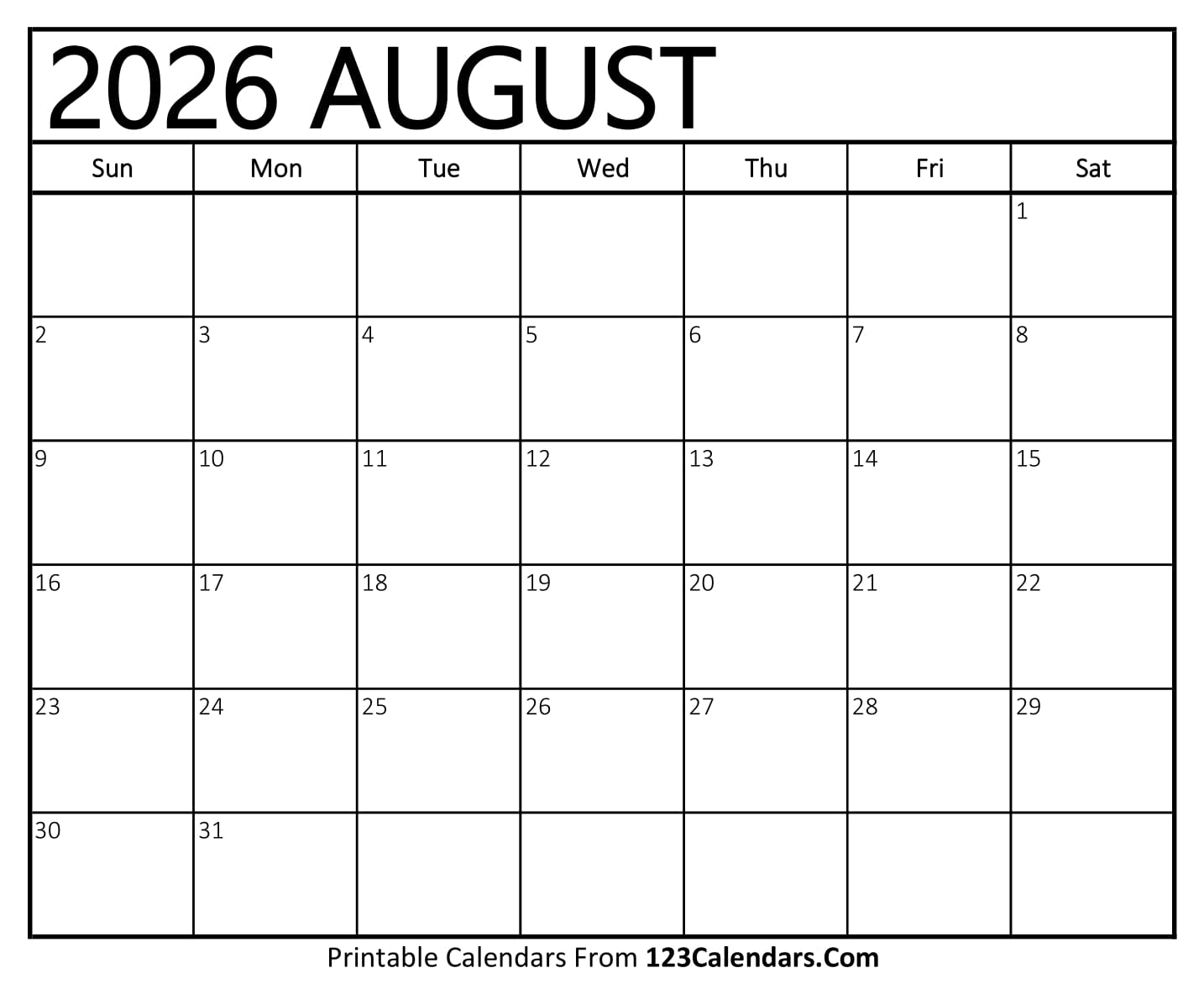 Calendar August 2026 Calendar August 2026