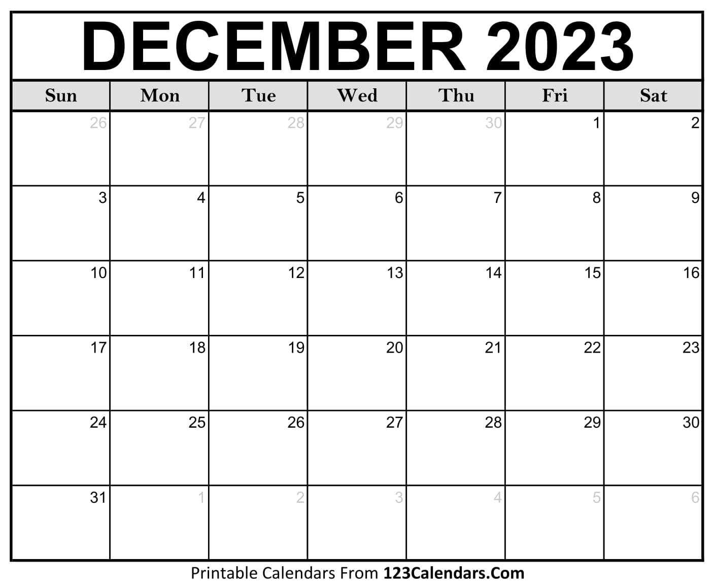 Printable December 2023 Calendar Templates - 123Calendars.com