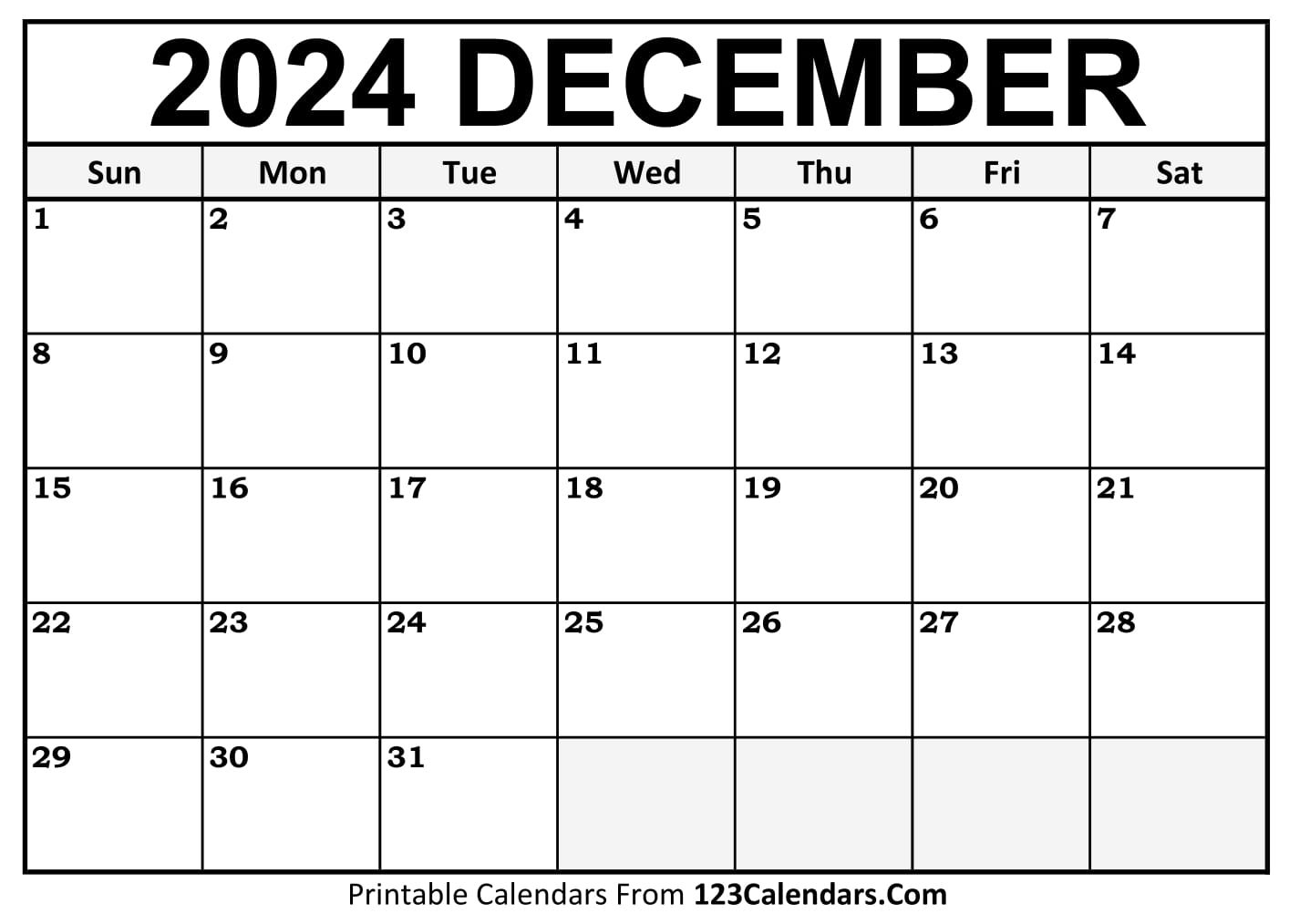 2024 December Calendar