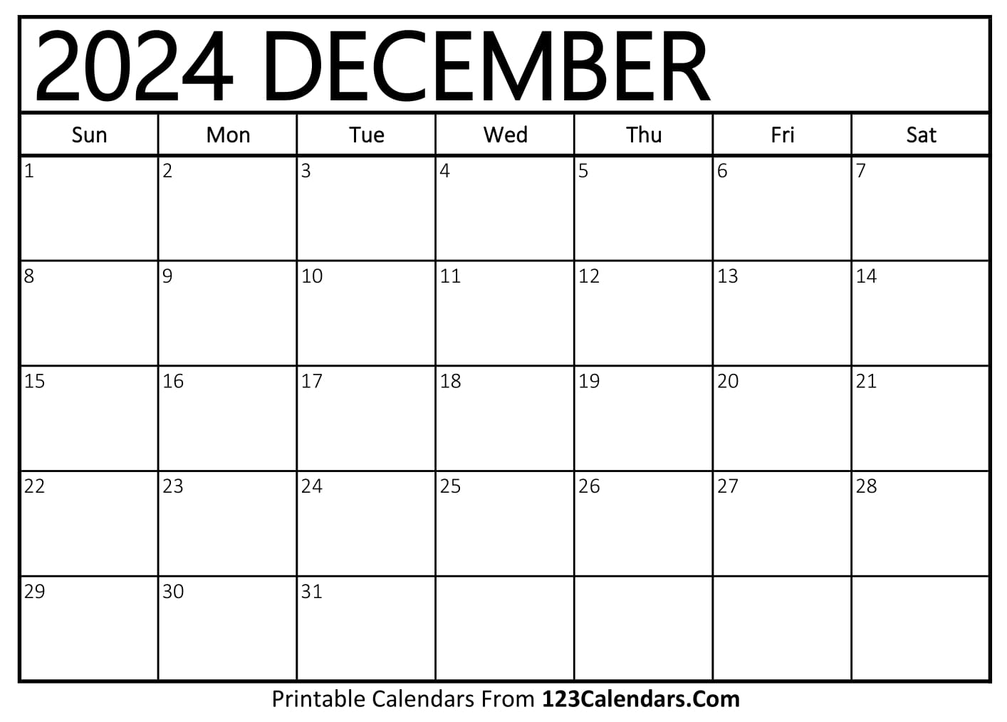 Printable December 2024 Calendar