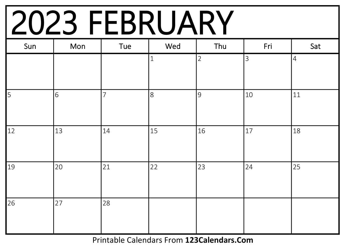 Printable February 2023 Calendar