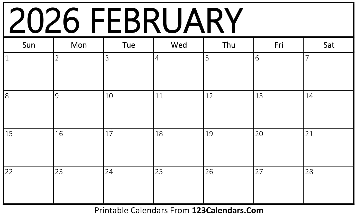 Printable February 2026 Calendar