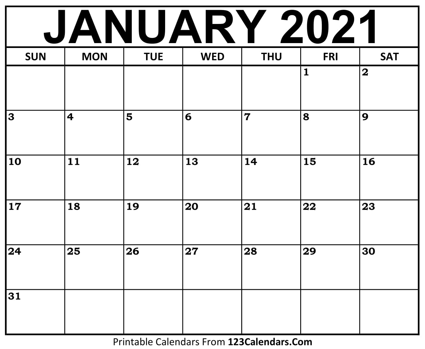 Printable January 2021 Calendar Templates