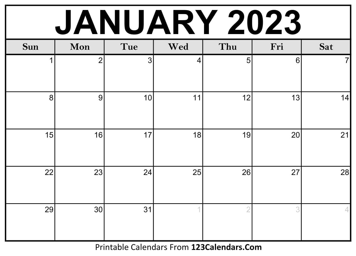 January 2023 Calendar Free Printable Calendar January 2023 Calendar Free Printable Calendar