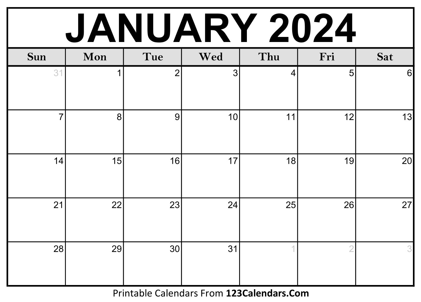 Printable January 2024 Calendar Templates - 123Calendars.com