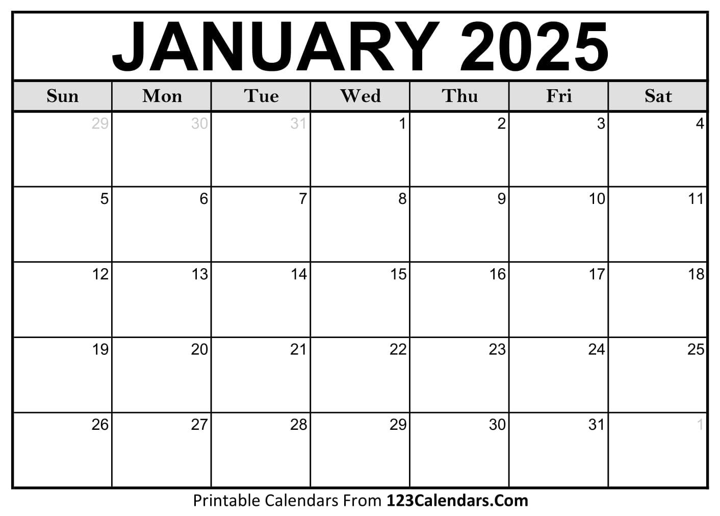 January Calendar 2025 Pdf Editable