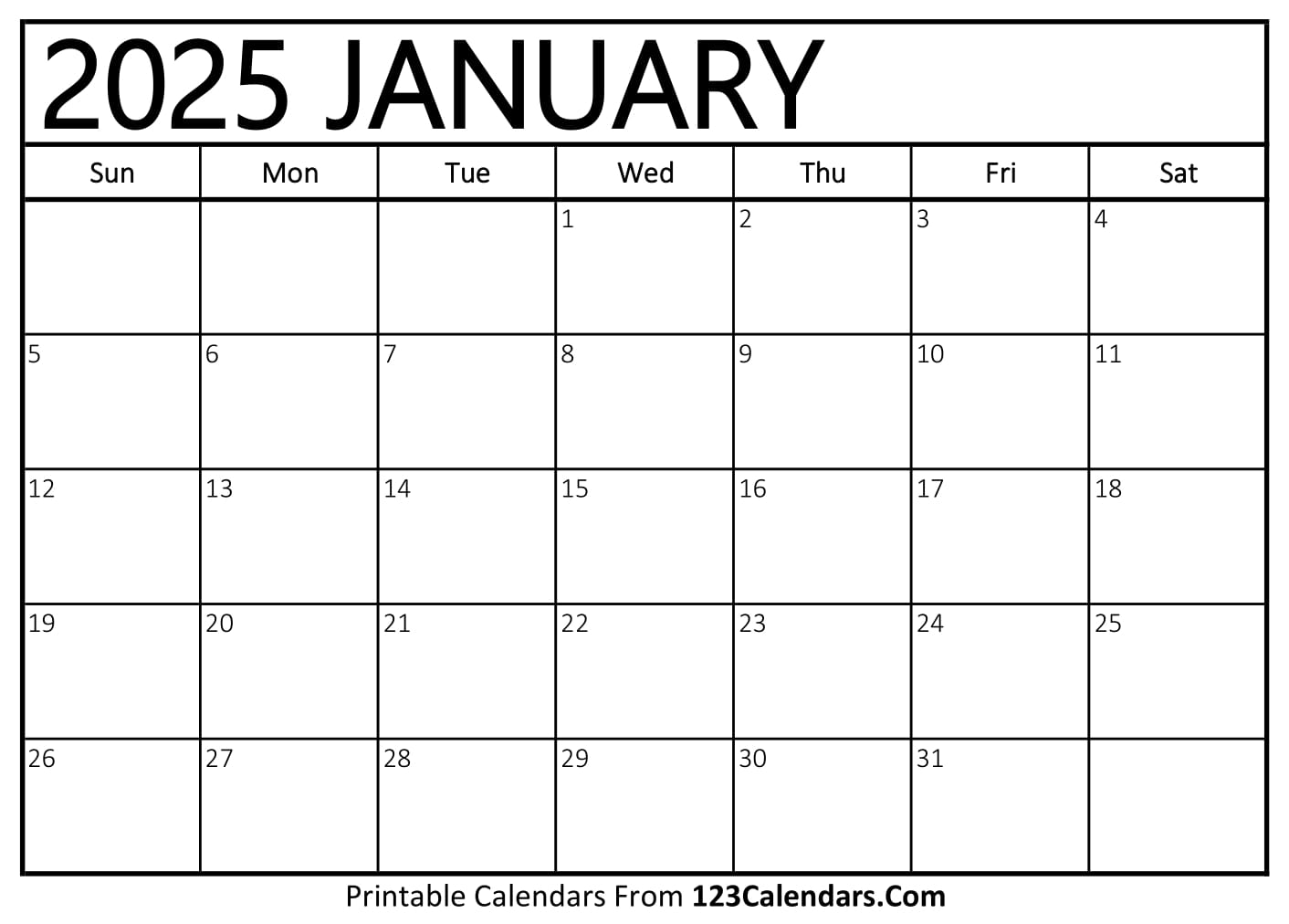 Printable January 2025 Calendar