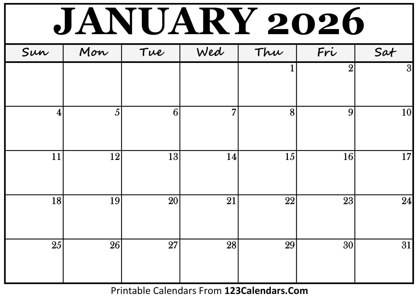January 2026 Calendar