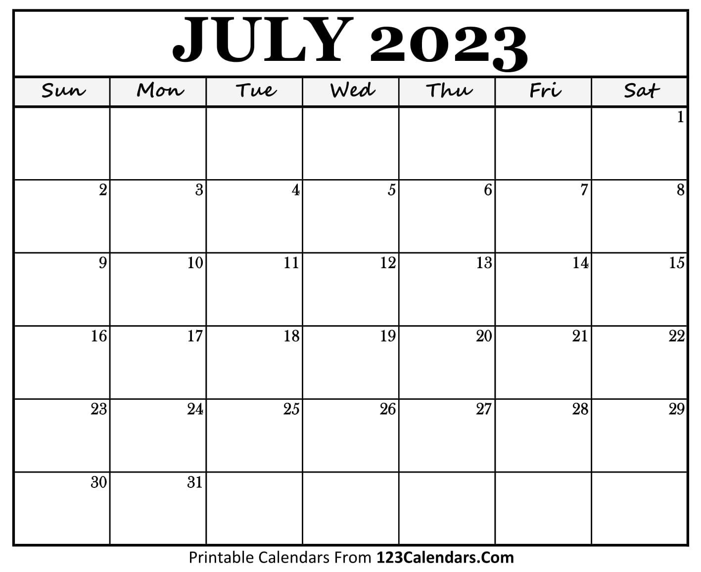 Printable July 2023 Calendar Templates