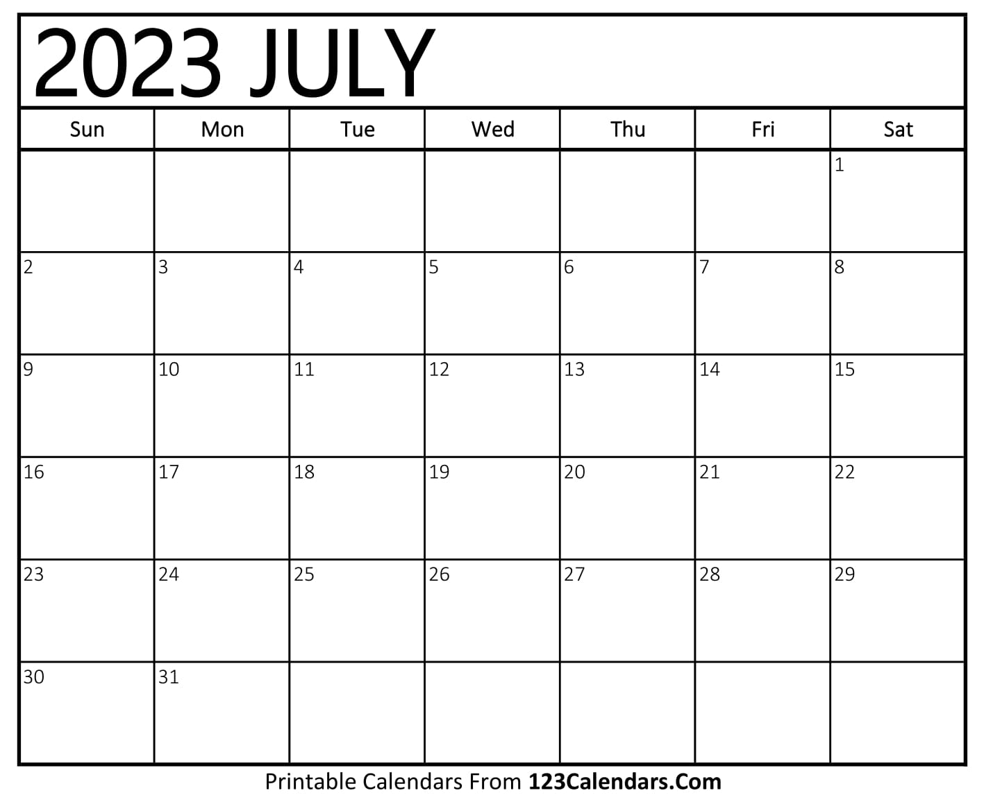 Printable 2023 July Calendar