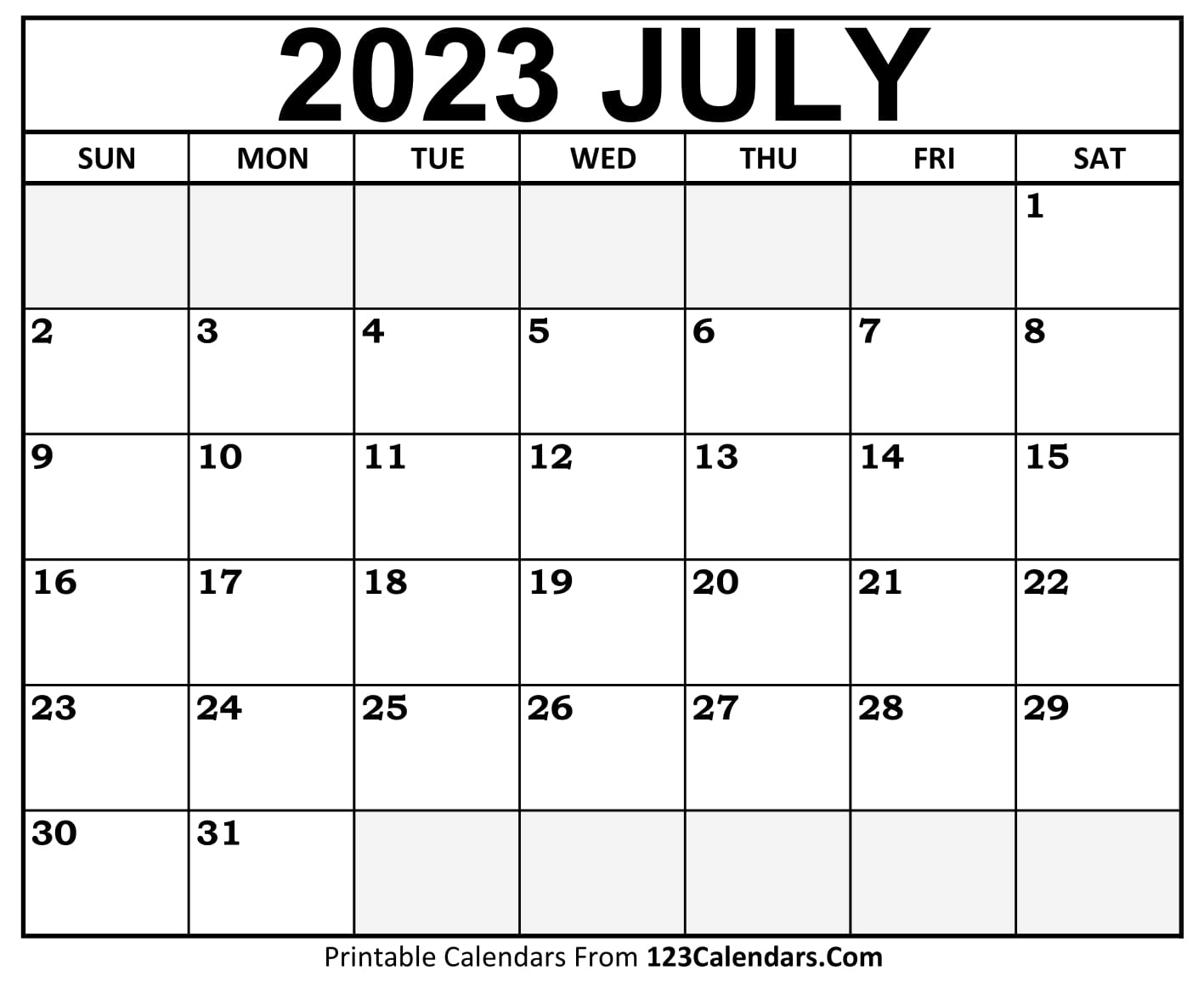 2023 July Calendar