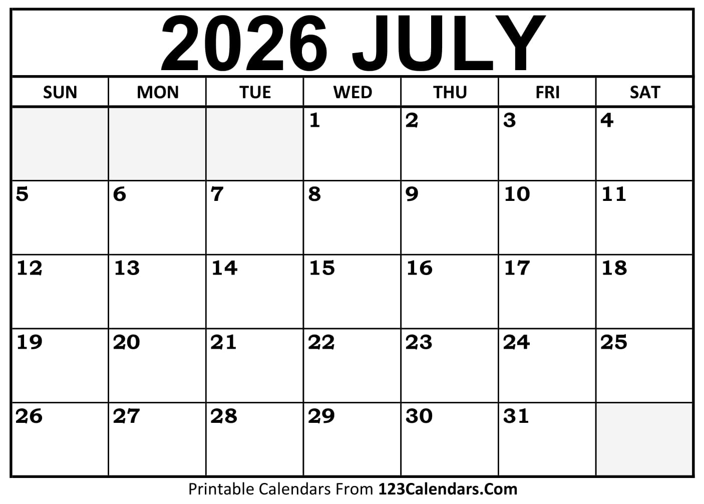 2026 July Calendar