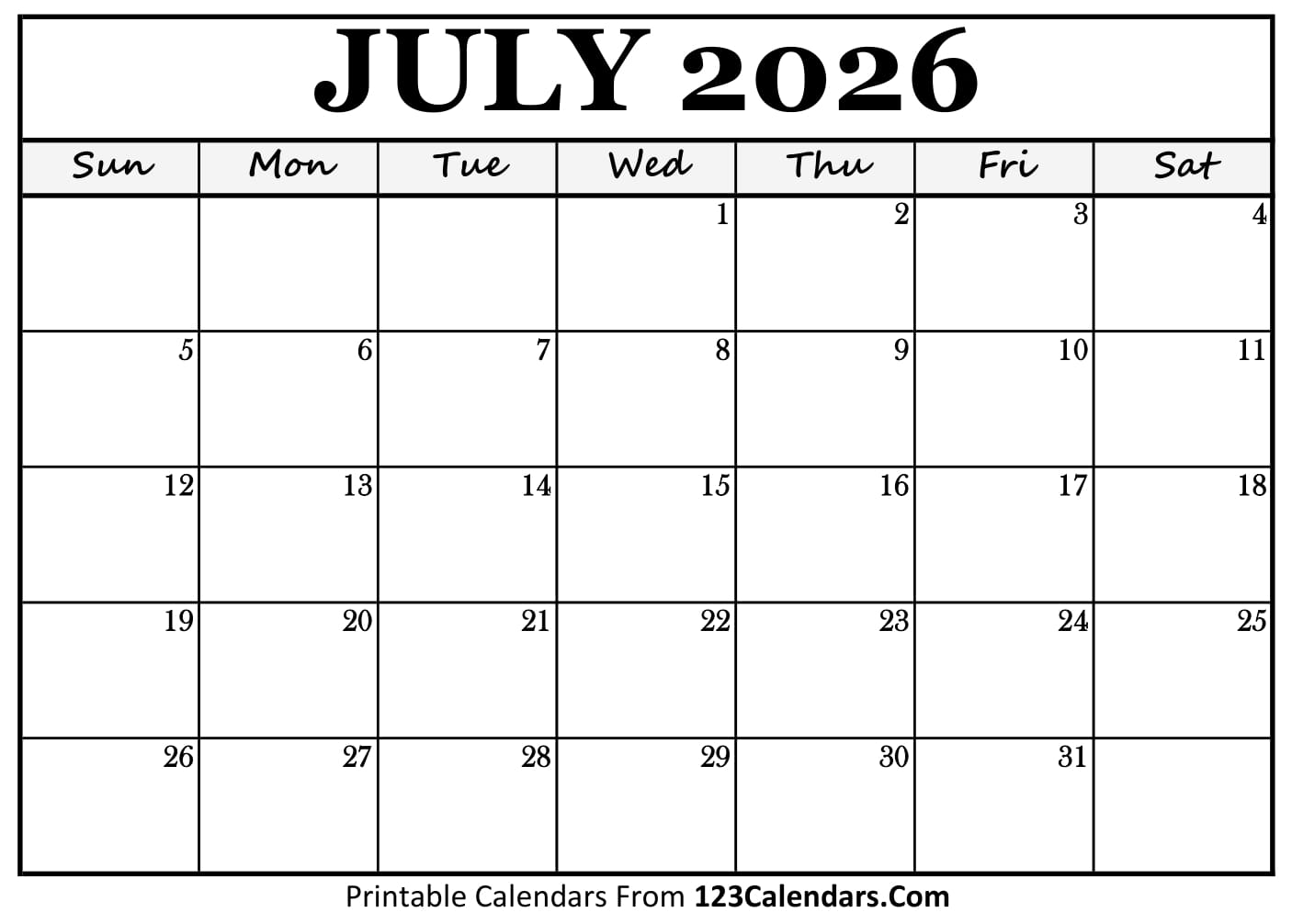 July 2026 Calendar