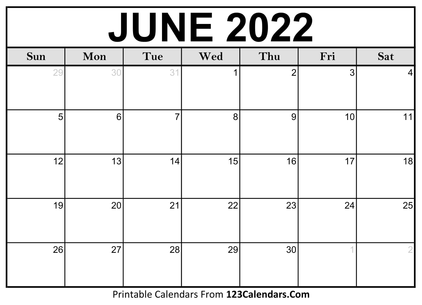 Printable June 2022 Calendar Templates - 123Calendars.com