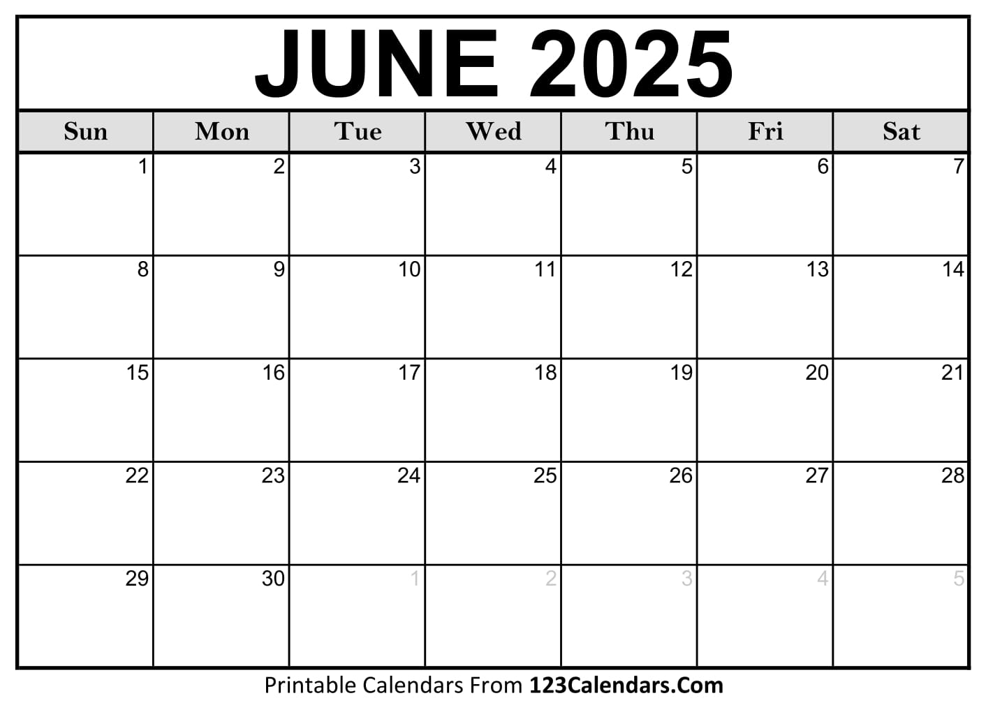 2025 June Calendar