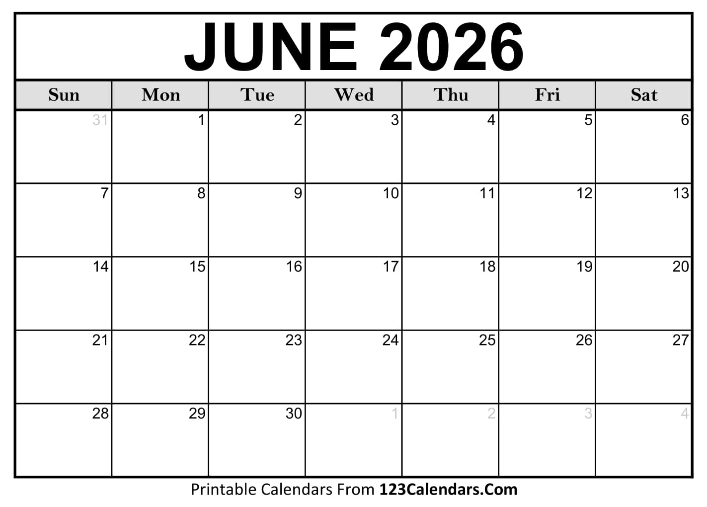 2026 June Calendar