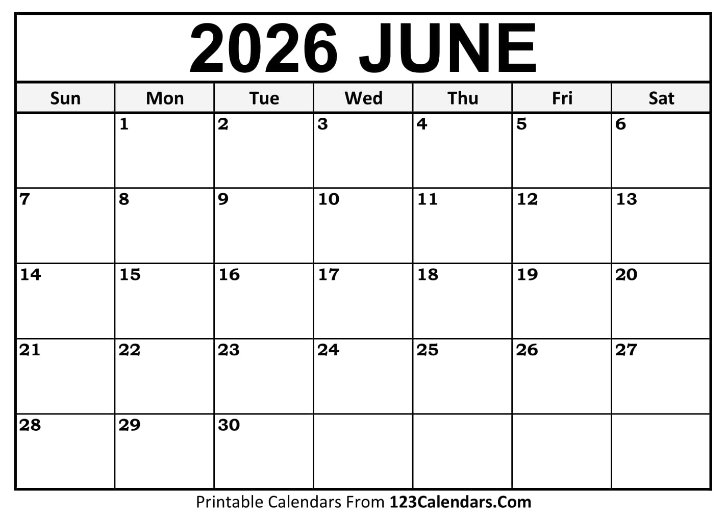 Calendar June 2026 Calendar June 2026