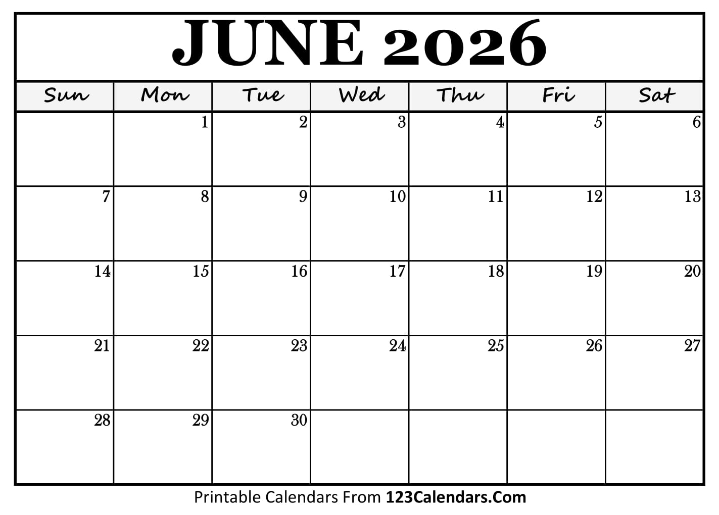 June 2026 Calendar June 2026 Calendar