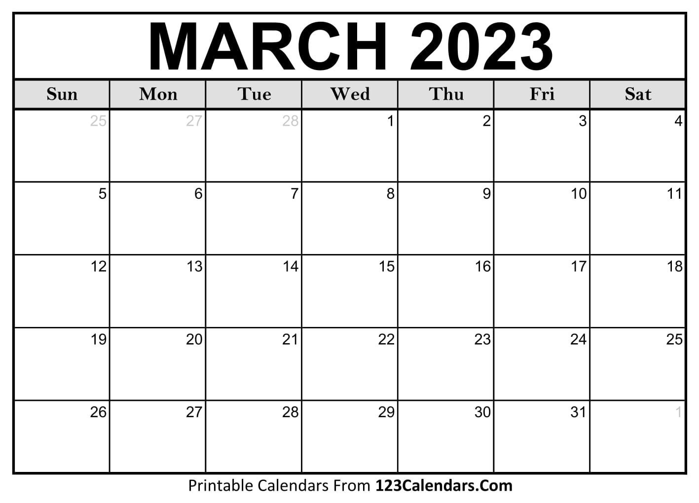 2023 March Calendar