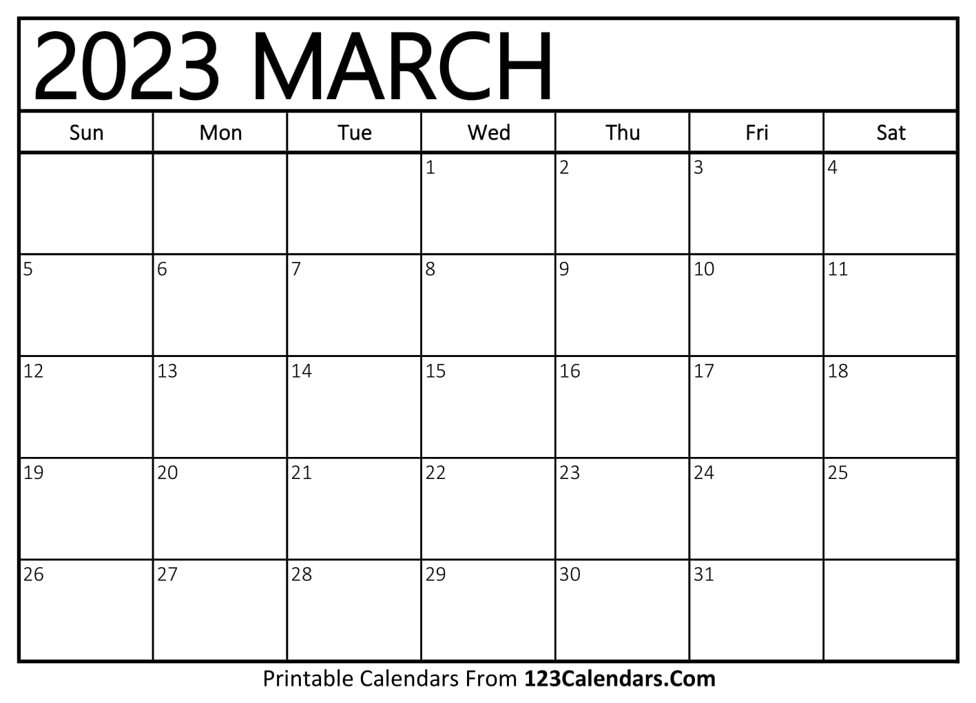 Printable March 2023 Calendar