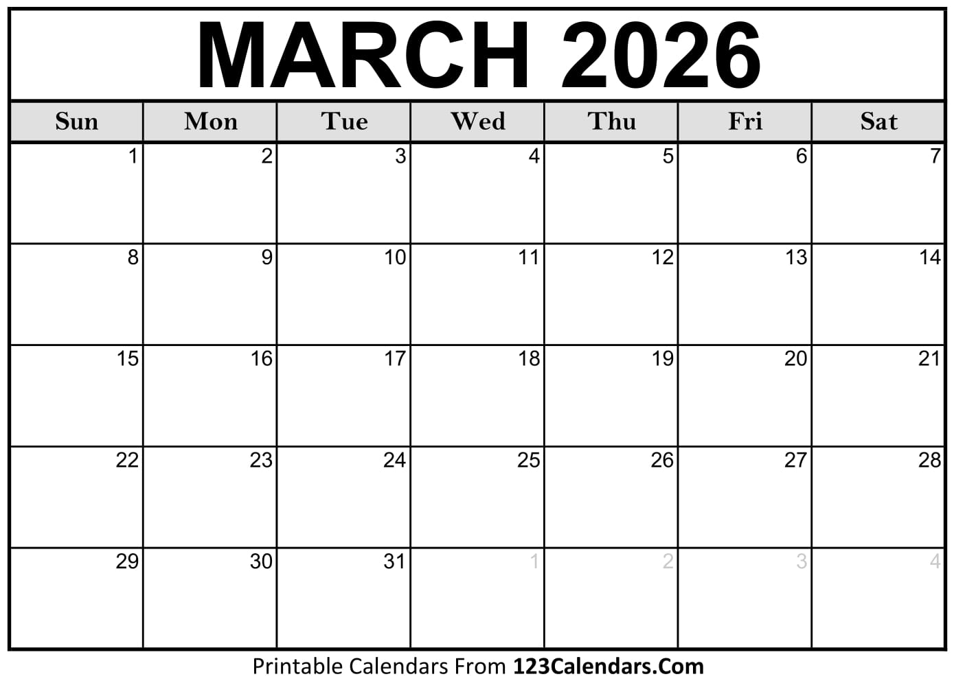 2026 March Calendar 2026 March Calendar